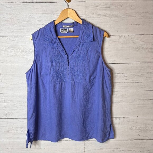 Edward Top Womens SZ 1X Periwinkle 100% Irish Linen Sleeveless Embroidered Beach - Picture 1 of 15